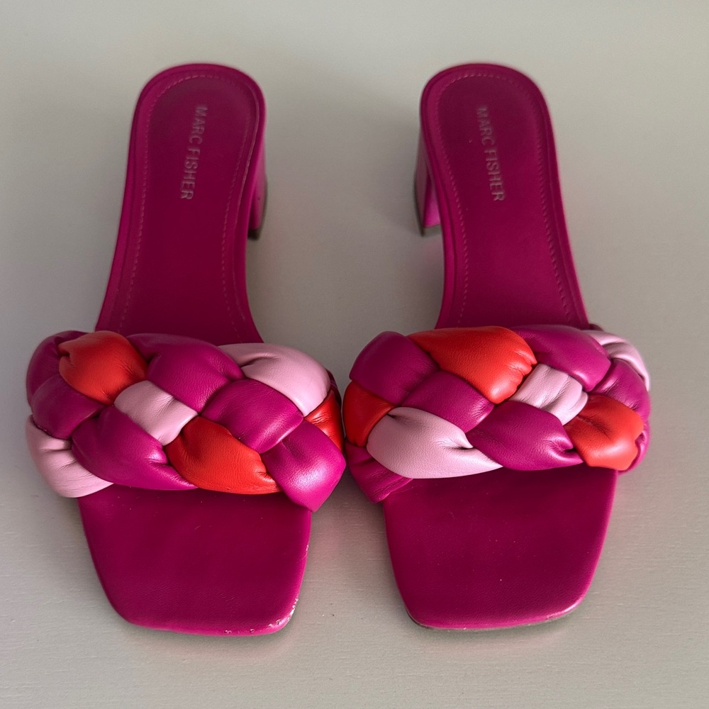 Marc Fisher Hot Pink Braided Slide Mules with Pink and Orange Weave